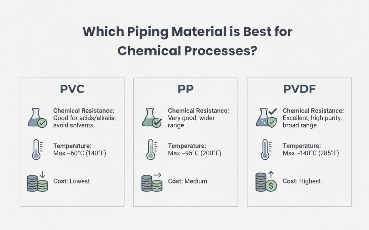 PVC vs PP vs PVDF: Which Piping Material is Best for Chemical Processes